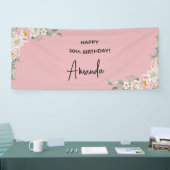 Elegant Pink Floral Personalized Birthday Banner (Beurs)