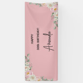 Elegant Pink Floral Personalized Birthday Banner (Verticaal)