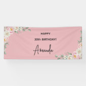 Elegant Pink Floral Personalized Birthday Banner (Horizontaal)