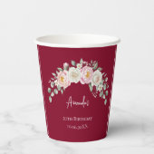 Elegant Pink Floral Personalized Disposable Cup Papieren Bekers (Achterkant)