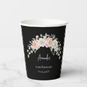 Elegant Pink Floral Personalized Disposable Cup Papieren Bekers (Achterkant)