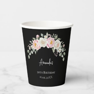 Elegant Pink Floral Personalized Disposable Cup Papieren Bekers