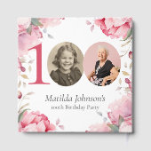 Elegant Pink Floral Photo 100th Birthday Gastenboek (Achterkant)