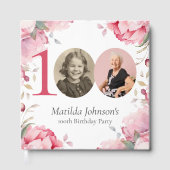 Elegant Pink Floral Photo 100th Birthday Gastenboek (Voorkant)