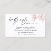 Elegant Pink Floral QR code Wedding RSVP Small  Visitekaartje (Voorkant)