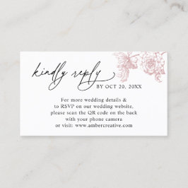 Elegant Pink Floral QR code Wedding RSVP Small  Visitekaartje