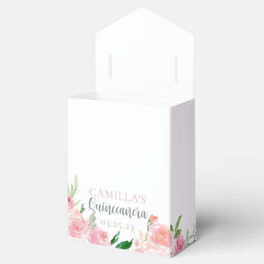 Elegant Pink Floral Quinceañera Silver Tiara Party Bedankdoosjes (Geopend)