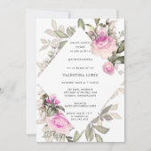 Elegant Pink Floral Quinceanera Uitnodiging (Voorkant)