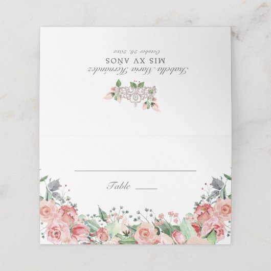 Elegant Pink Floral Quinceañera Uitnodiging (Buitenkant ongevouwen)