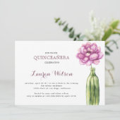 Elegant Pink Floral Quinceanera Uitnodiging (Staand voorkant)