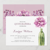 Elegant Pink Floral Quinceanera Uitnodiging (Voorkant / Achterkant)