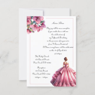 Elegant Pink Floral Quinceañera Uitnodiging
