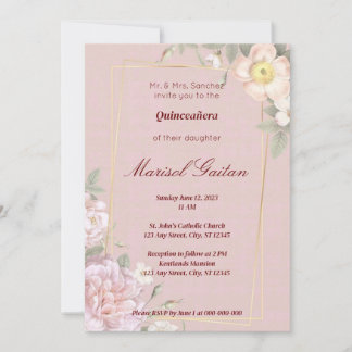 Elegant Pink Floral Quinceañera/Wedding Invitation Kaart