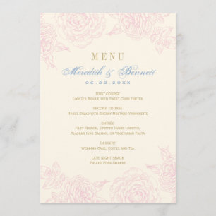 Elegant Pink Floral Roos Border Wedding Menu