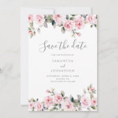 Elegant Pink Floral Roos Wedding Save The Date (Voorkant)