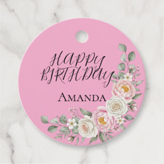 Elegant Pink Floral Round Personalized Favor Tag Bedankjes Labels