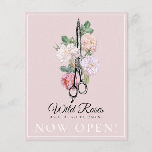 Elegant Pink Floral Rozen Haarstylist Flyer (Voorkant)