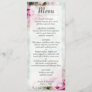 Elegant Pink Floral Rozen & Peony Buds Wedding Menu