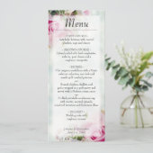 Elegant Pink Floral Rozen & Peony Buds Wedding Menu (Staand voorkant)