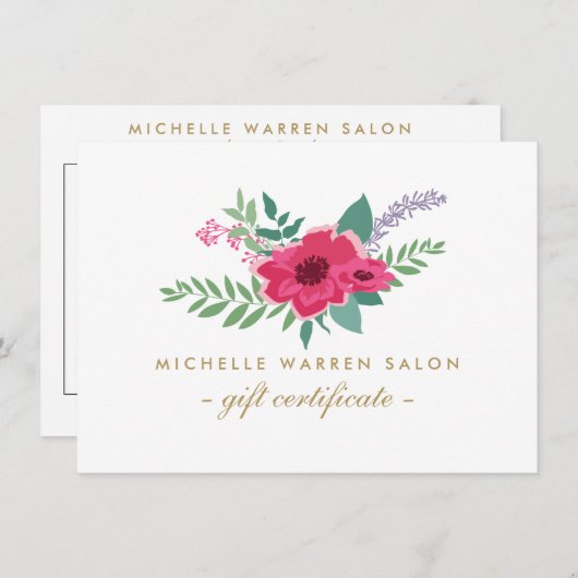 Elegant Pink Floral Salon Gift Certificate (Voorkant / Achterkant)