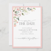 Elegant Pink Floral Script Photo Weddenschap Save The Date (Voorkant)