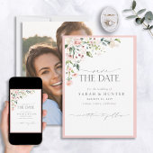 Elegant Pink Floral Script Photo Weddenschap Save The Date