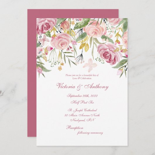 Elegant Pink Floral Script Weddenschap Kaart (Voorkant / Achterkant)