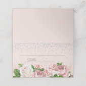 Elegant Pink Floral Silver Glitter Plaatskaartje (Buitenkant ongevouwen)
