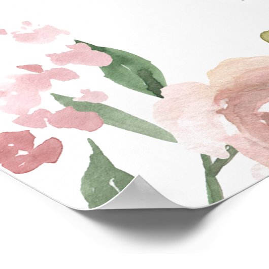 Elegant Pink Floral Spring Baby shower Welkom Poster (Hoek)