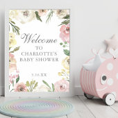 Elegant Pink Floral Spring Baby shower Welkom Poster