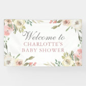 Elegant Pink Floral Spring Baby shower Welkom Spandoek (Horizontaal)