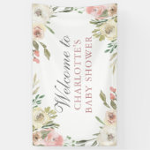 Elegant Pink Floral Spring Baby shower Welkom Spandoek (Verticaal)