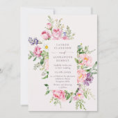 Elegant Pink Floral Spring Wedding Invitation Kaart (Voorkant)