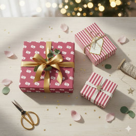 Elegant Pink Floral & Stripe Wrapping Paper Set