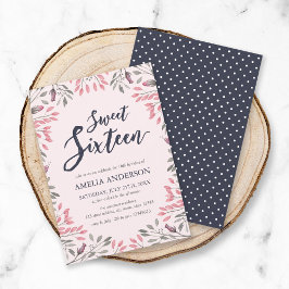 Elegant Pink Floral Sweet 16 Birthday Uitnodiging