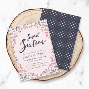 Elegant Pink Floral Sweet 16 Birthday Uitnodiging