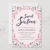 Elegant Pink Floral Sweet 16 Birthday Uitnodiging (Voorkant)
