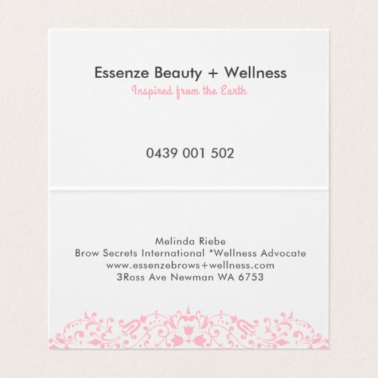 Elegant Pink Floral Swirls Lace Visitekaartje (Binnenkant ongevouwen)