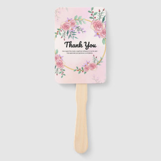 ​Elegant Pink Floral "Thank You" Wedding Paddle Fa Handwaaier