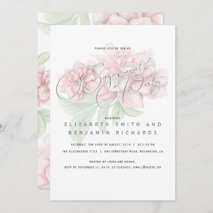 Elegant Pink Floral Typography Engagement Party Kaart