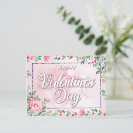 Elegant Pink Floral Valentijnsdag Briefkaart