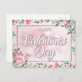 Elegant Pink Floral Valentijnsdag Briefkaart (Voorkant / Achterkant)