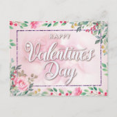 Elegant Pink Floral Valentijnsdag Briefkaart (Voorkant)