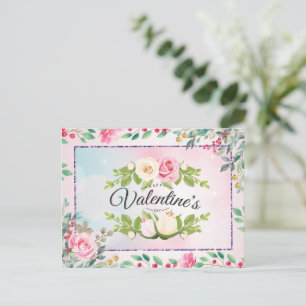 Elegant Pink Floral Valentijnsdag Briefkaart