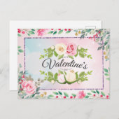 Elegant Pink Floral Valentijnsdag Briefkaart (Voorkant / Achterkant)