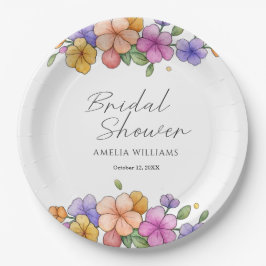 Elegant Pink Floral Vine Bridal Shower Plates Papieren Bordje