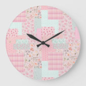 Elegant Pink Floral Wall Clock | Soft Rose Aesthet Grote Klok (Voorkant)