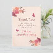 Elegant Pink Floral Watercolor 1st Birthday Bedankkaart (Staand voorkant)