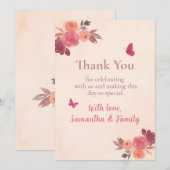 Elegant Pink Floral Watercolor 1st Birthday Bedankkaart (Voorkant / Achterkant)