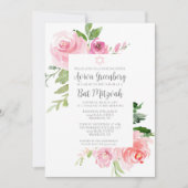 Elegant Pink Floral Watercolor Bat Mitzvah Party Kaart (Voorkant)